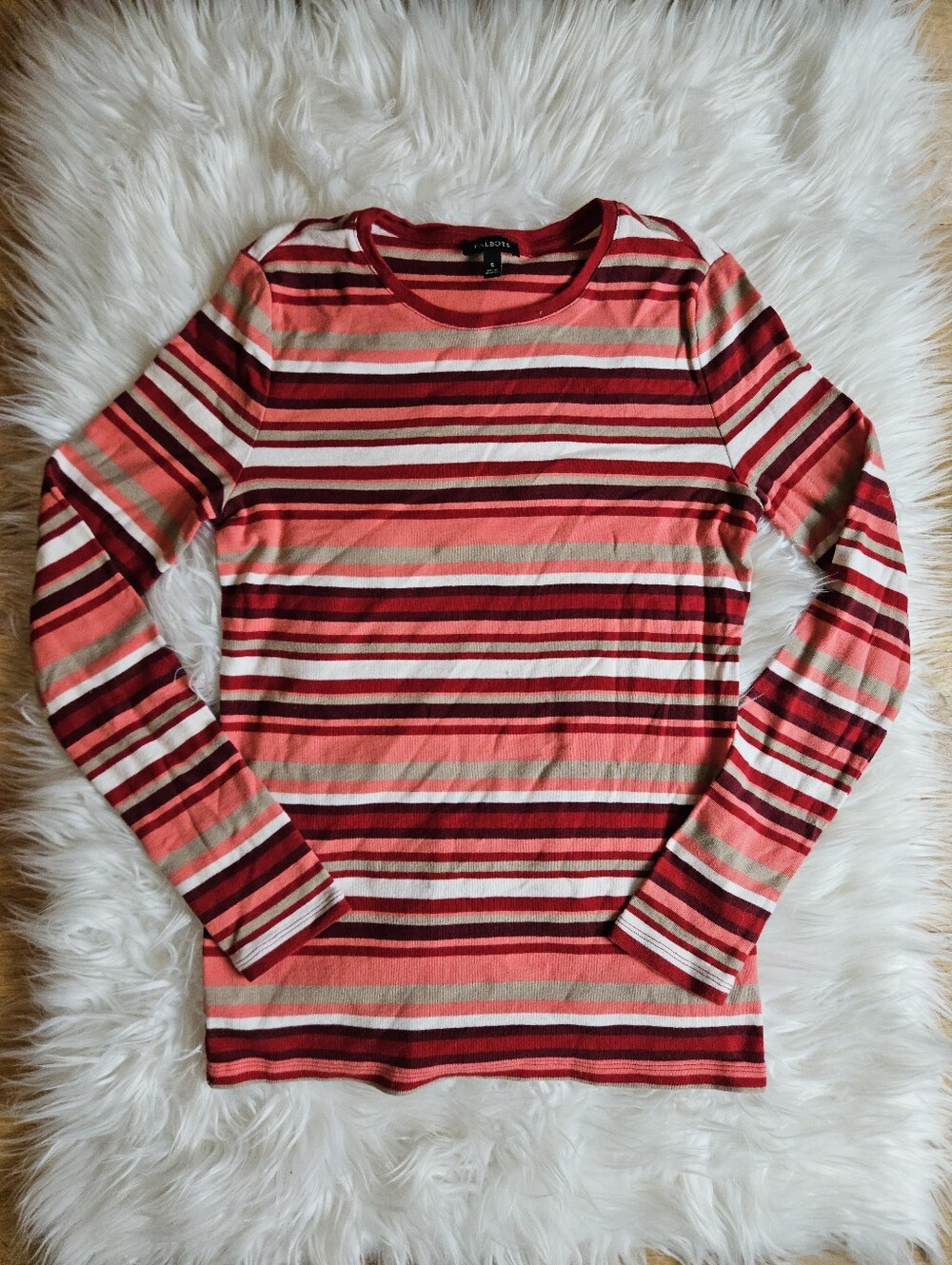 Talbots Y2K 90s friends pink red stripe long sleeve tee shirt top small red